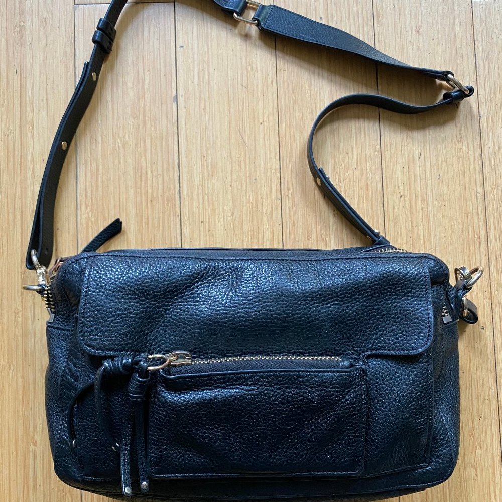 & Other Stories Black Leather Cross Body Bag (Camera Bag Style)
